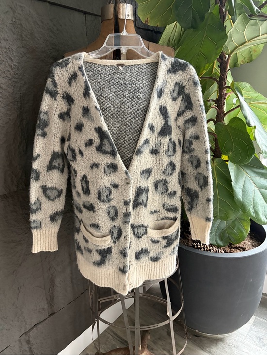 Sweaters - Free people Cozy Leopard-Print Open Cardigan Sweater - Cream & Gray